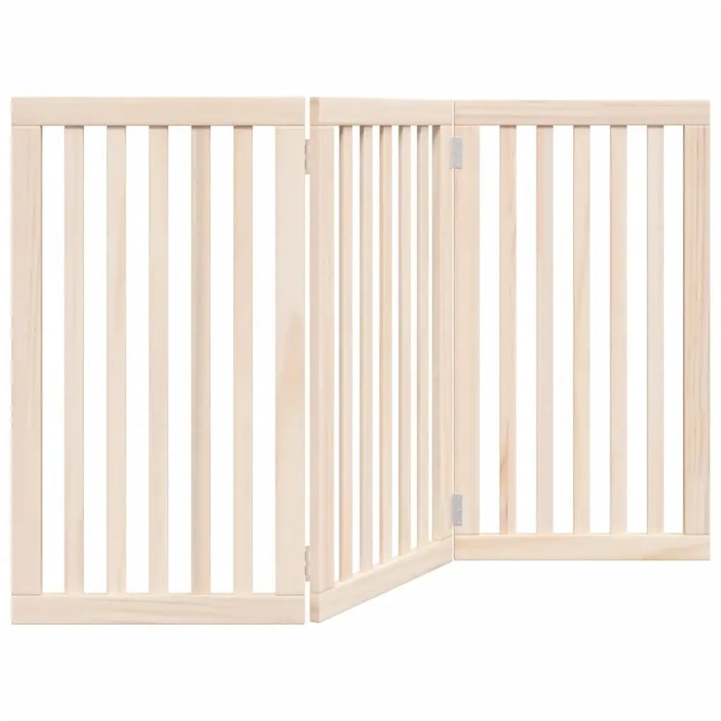 Foldable Dog Gate 3 Panel 150 cm Brown Poplar Wood Pet Barrier