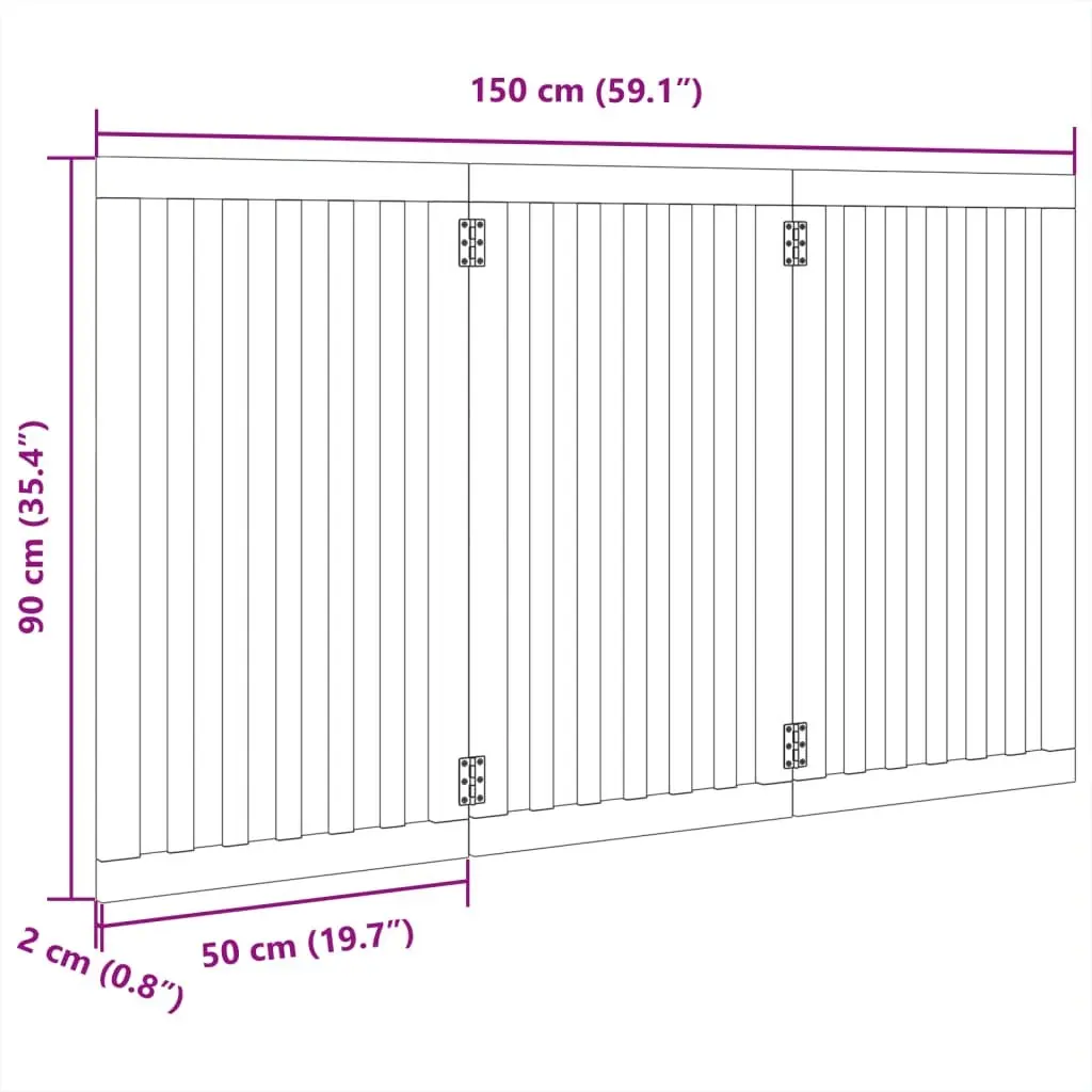 Foldable Dog Gate 3 Panel 150 cm Brown Poplar Wood Pet Barrier
