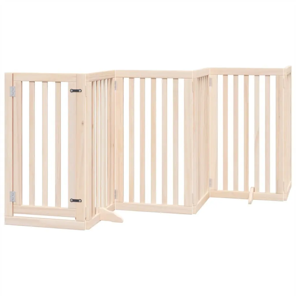 Dog Gate Foldable 6 Panels 300cm Poplar Wood Pet Safety Barrier with Door Lock