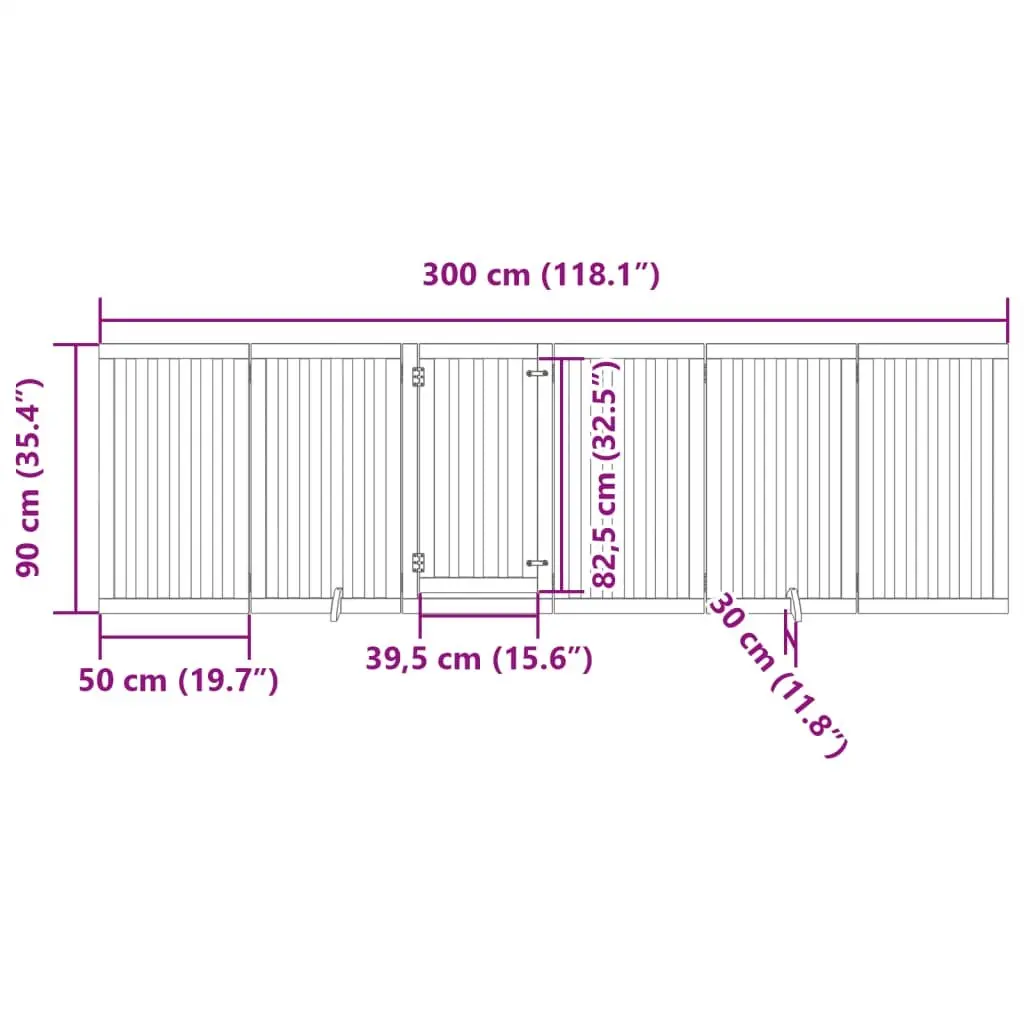 Dog Gate Foldable 6 Panels 300cm Poplar Wood Pet Safety Barrier with Door Lock