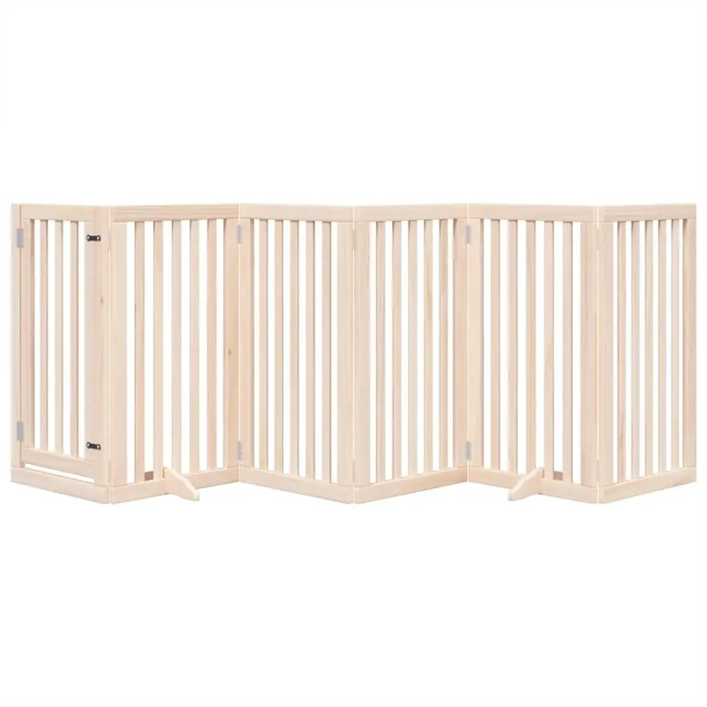 Dog Gate Foldable 6 Panels 300cm Poplar Wood Pet Safety Barrier with Door Lock