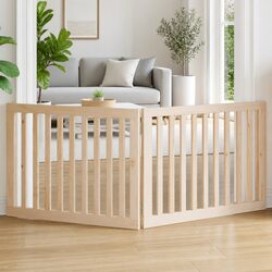 Dog Gate Foldable 2 Panels 160cm Brown Wood Pet Safety Barrier Playpen