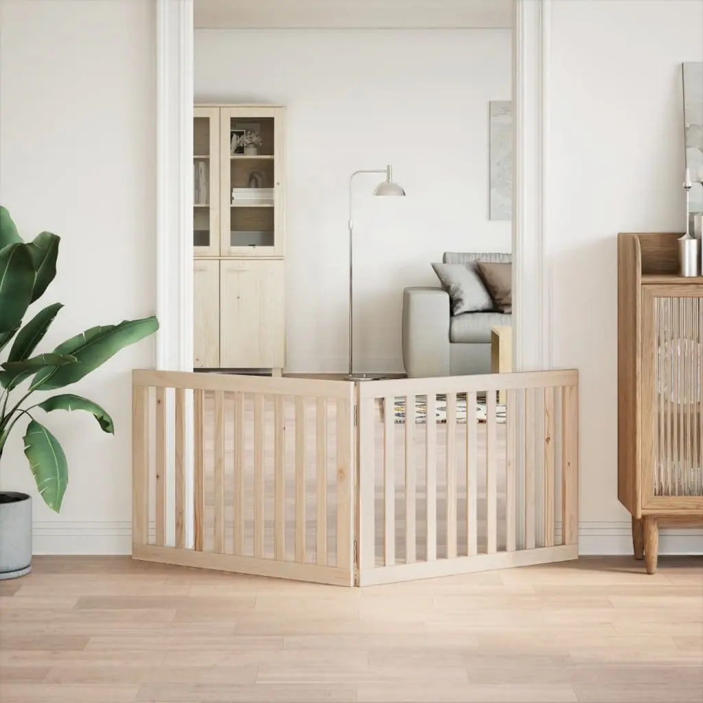 Dog Gate Foldable 2 Panels 160cm Brown Wood Pet Safety Barrier Playpen