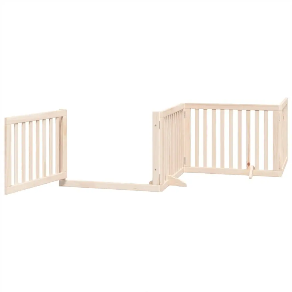 Dog Gate Foldable 4 Panels 320cm Poplar Wood Pet Safety Barrier