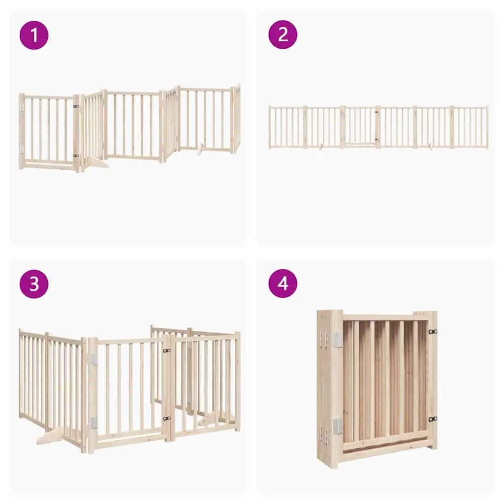 Dog Gate Foldable 6 Panels 300 cm Solid Wood with Door