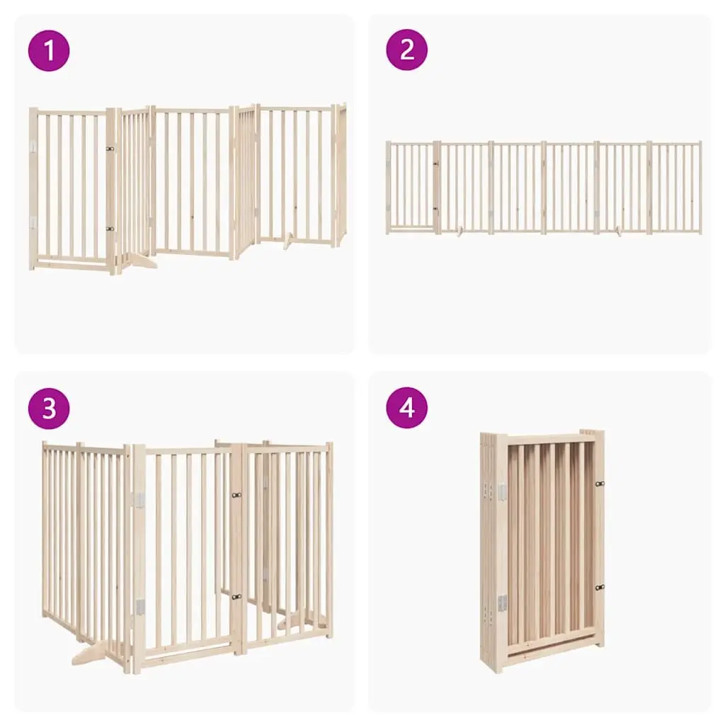 Dog Gate Foldable 6 Panels 300cm Solid Wood Pet Safety Barrier