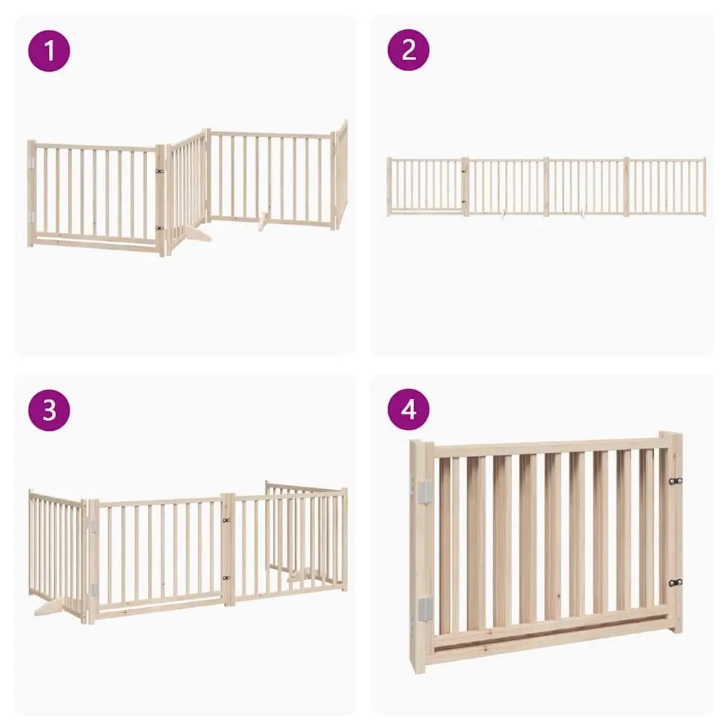 Dog Gate Foldable 4 Panels 320cm Solid Wood Pet Safety Barrier