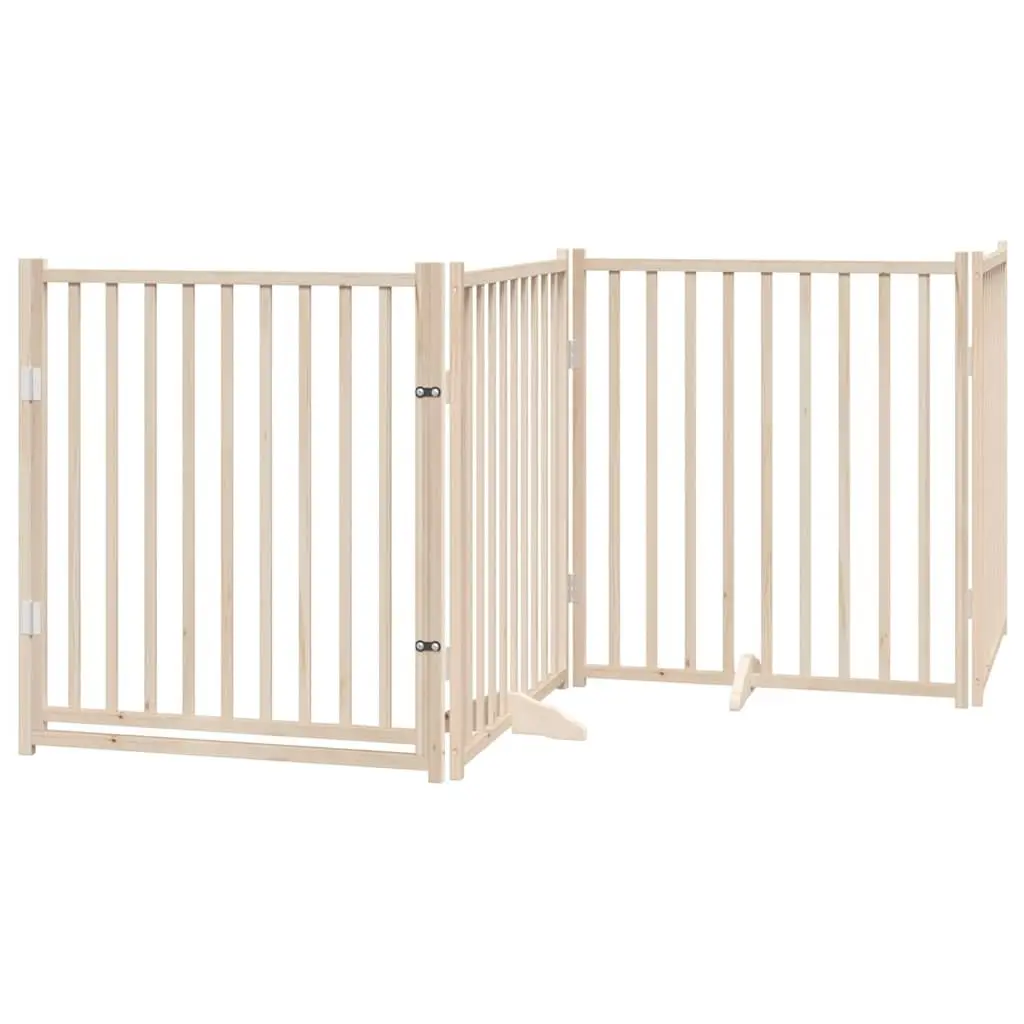 Dog Gate Foldable 4 Panels with Door Solid Wood Pet Safety Barrier