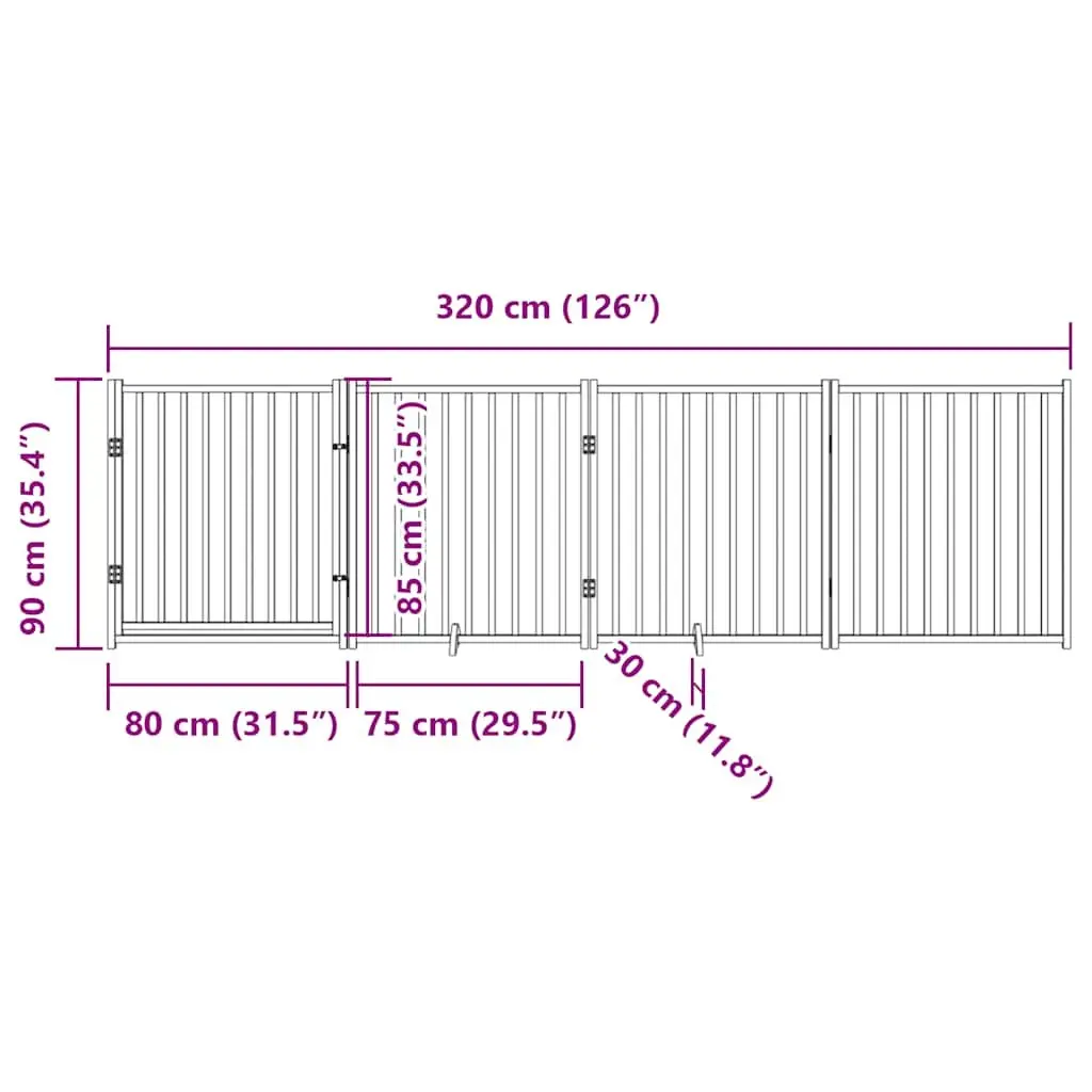 Dog Gate Foldable 4 Panels with Door Solid Wood Pet Safety Barrier