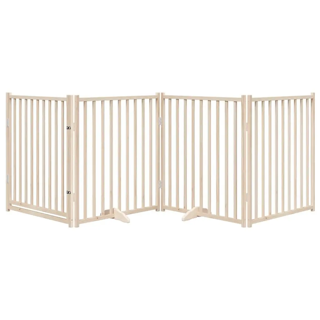 Dog Gate Foldable 4 Panels with Door Solid Wood Pet Safety Barrier