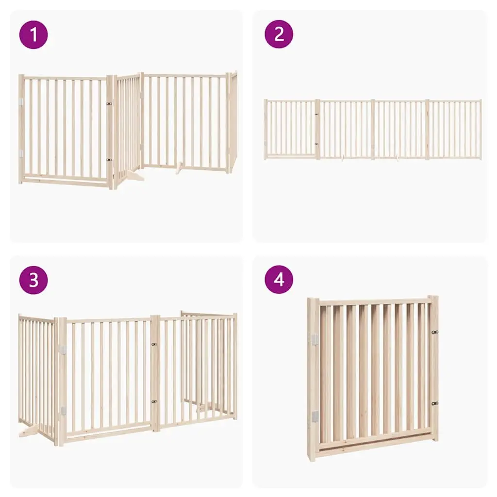 Dog Gate Foldable 4 Panels with Door Solid Wood Pet Safety Barrier