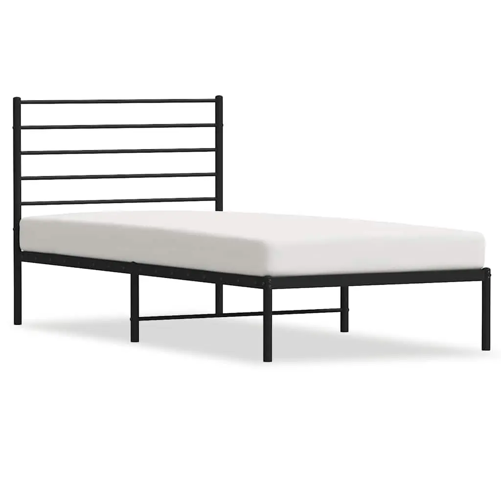 Metal Bed Frame King Size Black Powder-Coated Steel Slatted Base 107x203cm