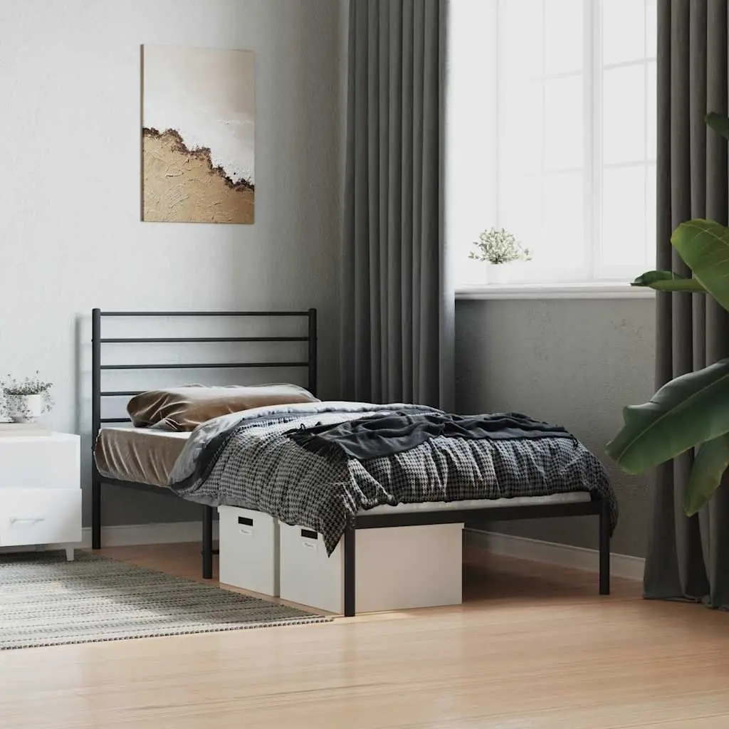 Metal Bed Frame King Size Black Powder-Coated Steel Slatted Base 107x203cm
