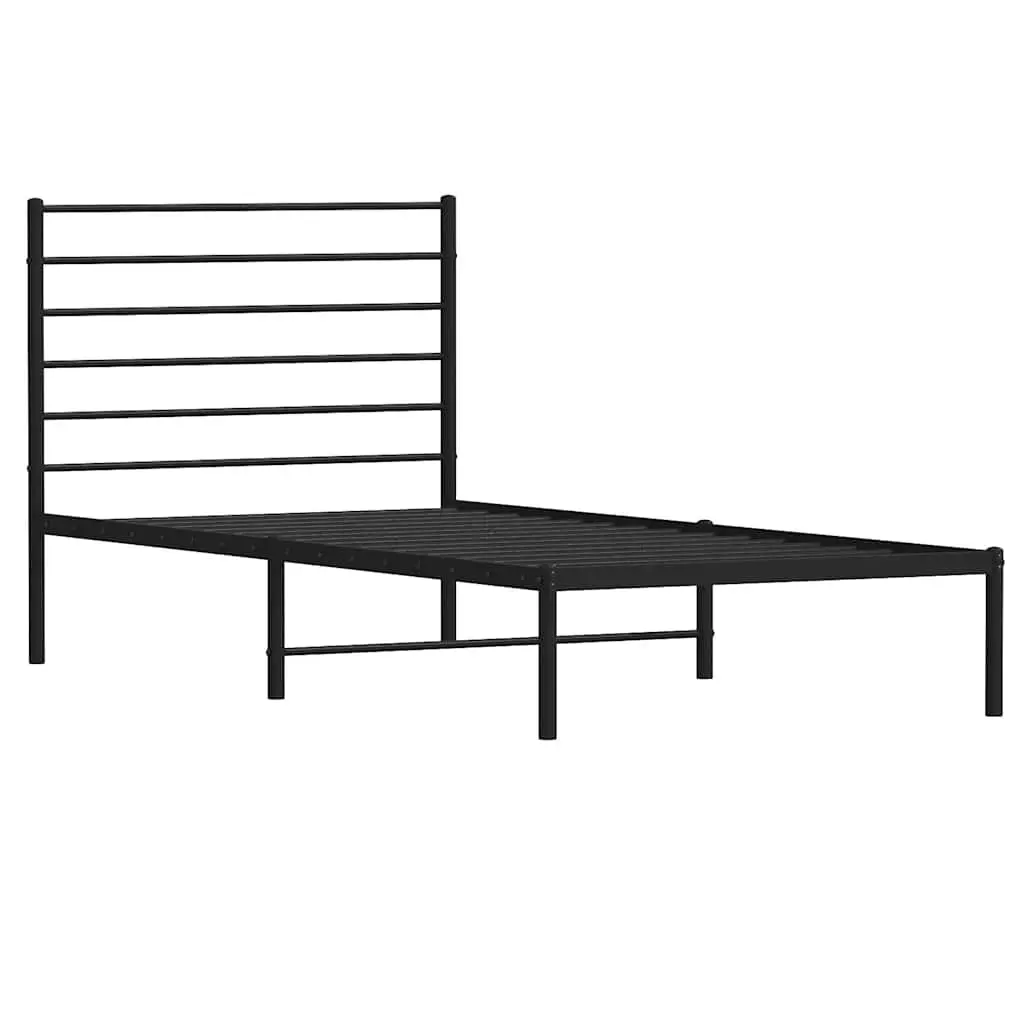 Metal Bed Frame King Size Black Powder-Coated Steel Slatted Base 107x203cm