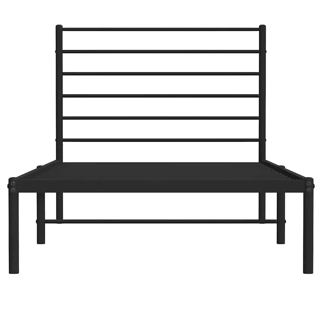 Metal Bed Frame King Size Black Powder-Coated Steel Slatted Base 107x203cm