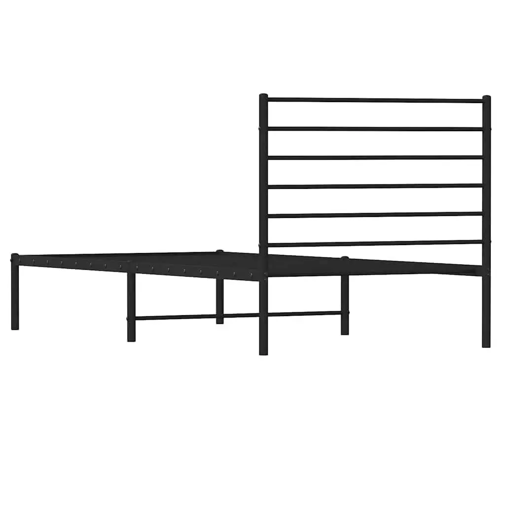 Metal Bed Frame King Size Black Powder-Coated Steel Slatted Base 107x203cm