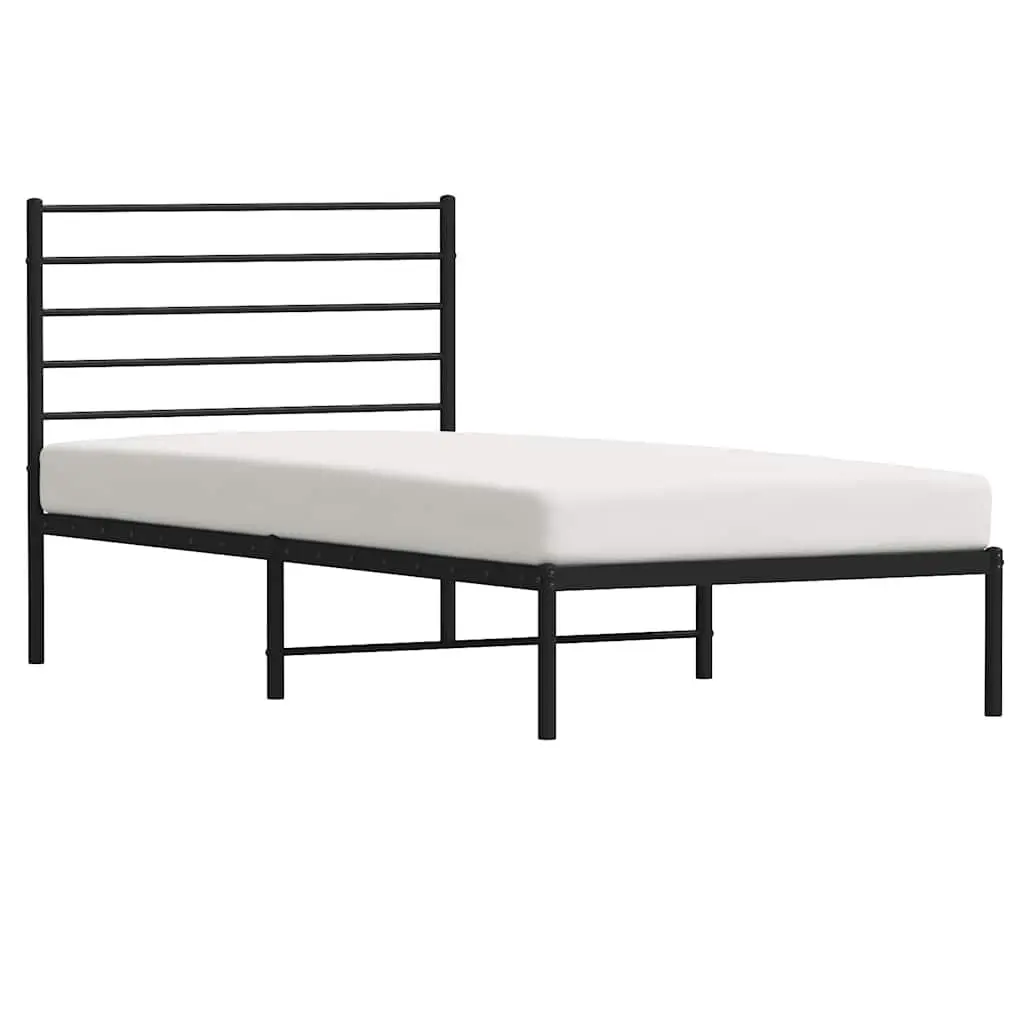 Metal Bed Frame King Size Black Powder-Coated Steel Slatted Base 107x203cm