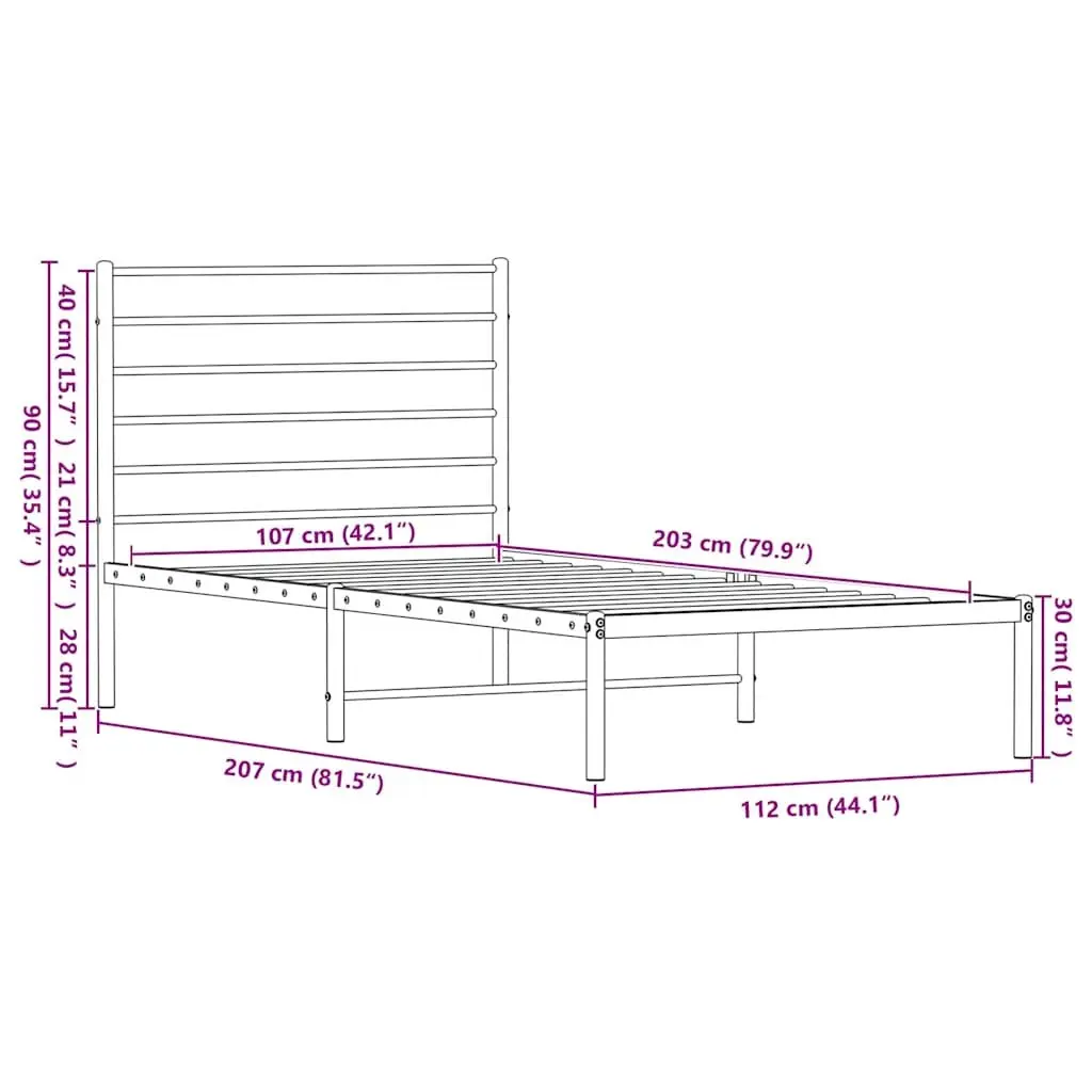 Metal Bed Frame King Size Black Powder-Coated Steel Slatted Base 107x203cm