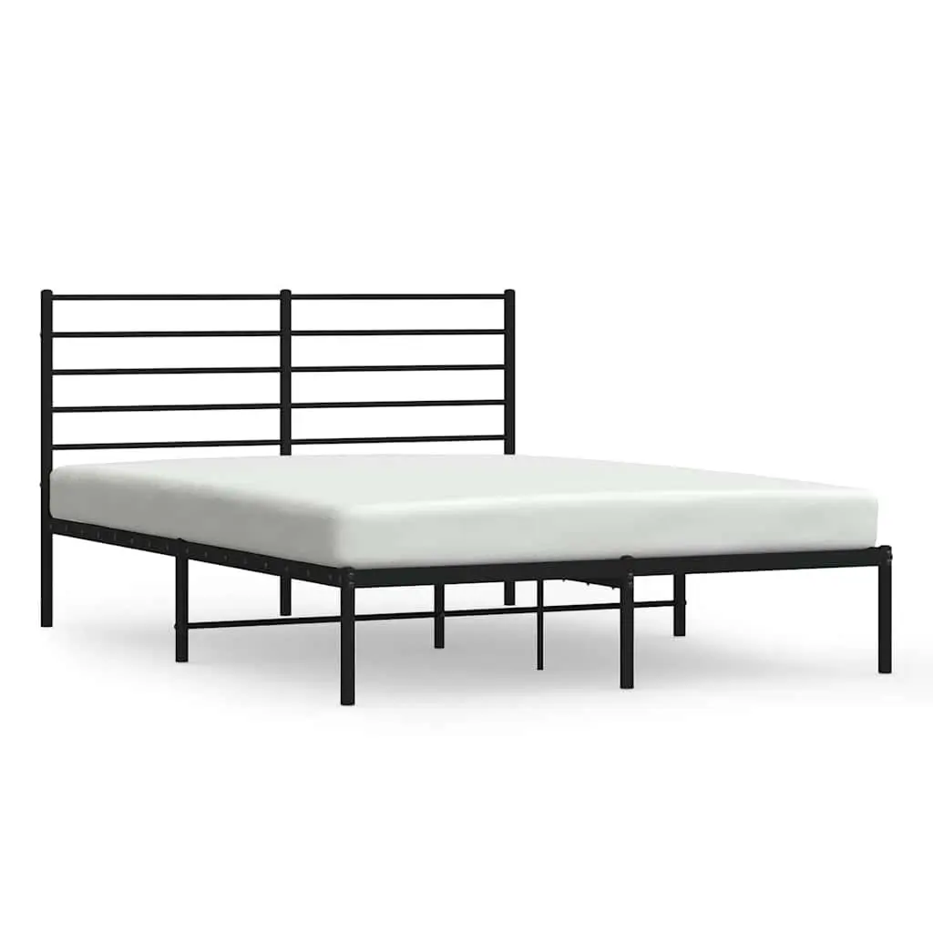Metal Bed Frame Black 135x190 cm with Headboard and Storage Space