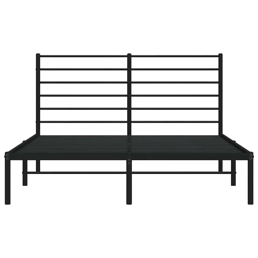 Metal Bed Frame Black 135x190 cm with Headboard and Storage Space