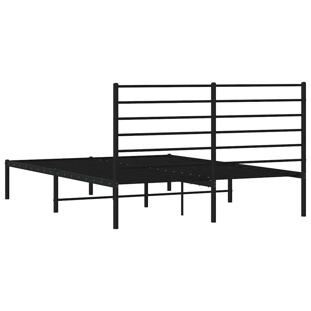 Metal Bed Frame Black 135x190 cm with Headboard and Storage Space