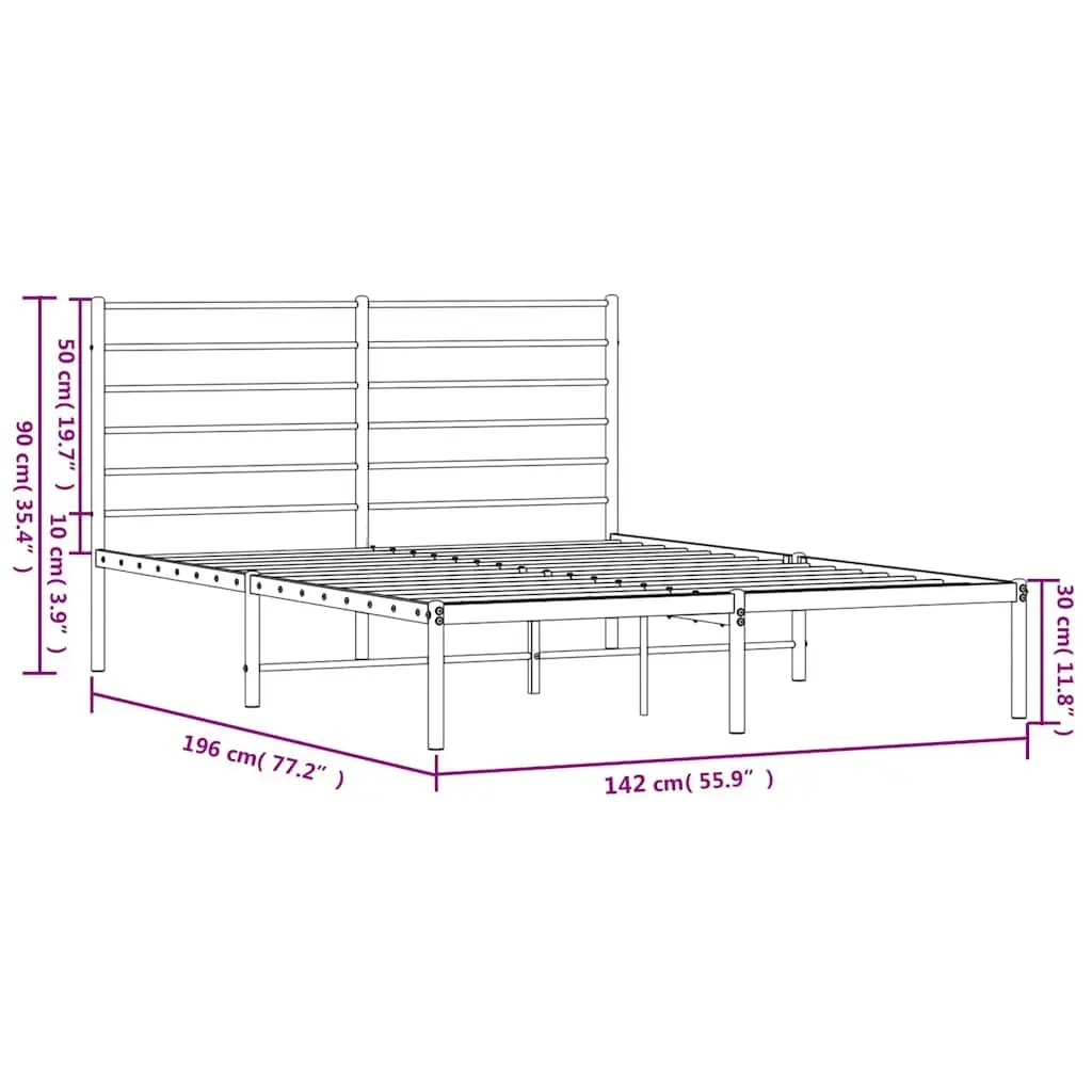 Metal Bed Frame Black 135x190 cm with Headboard and Storage Space