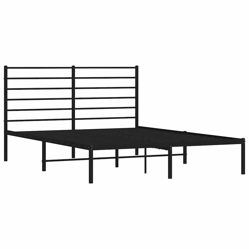 Metal Bed Frame Black with Headboard 150x200 cm