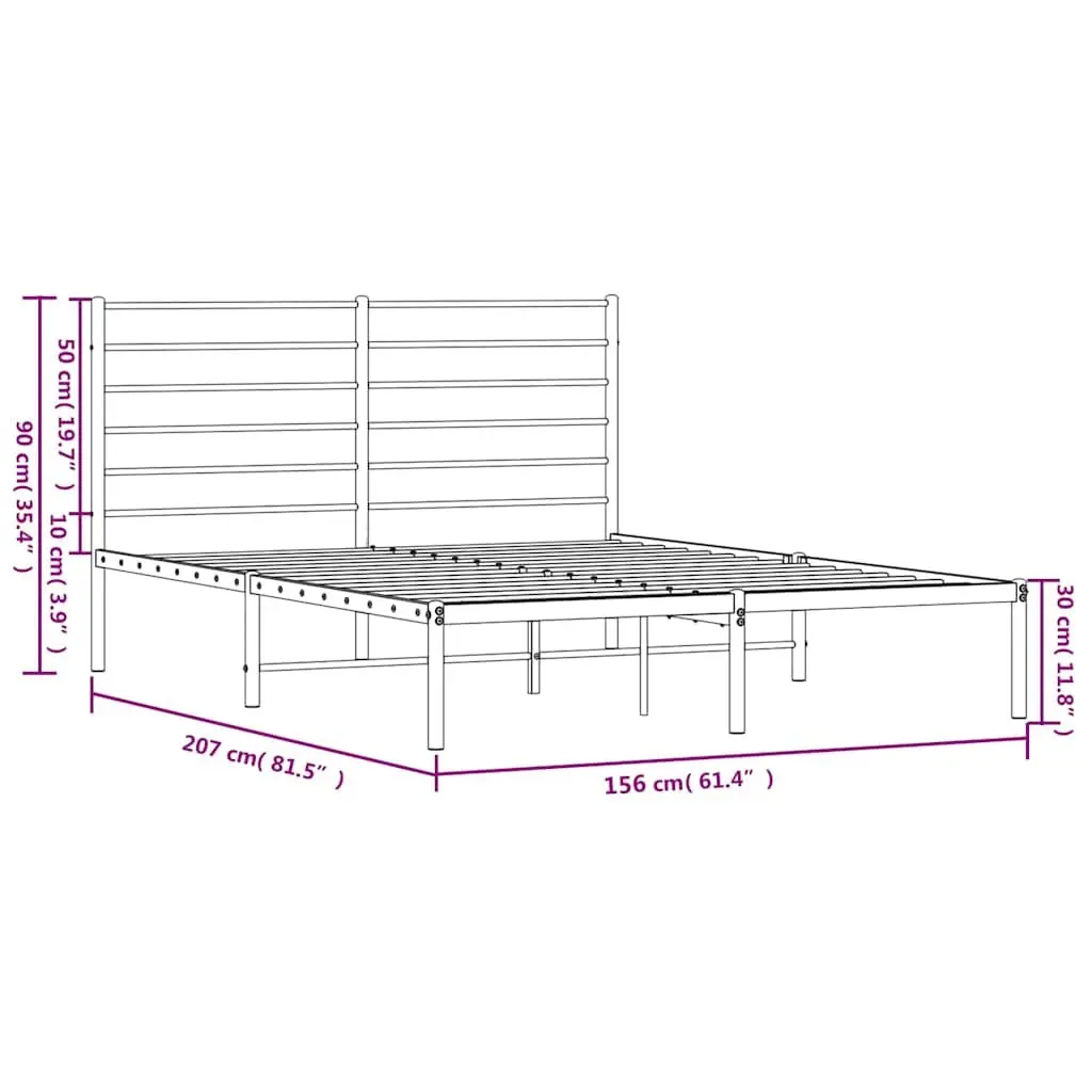 Metal Bed Frame Black with Headboard 150x200 cm