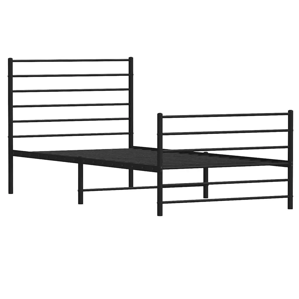Metal Bed Frame King Black 107x203 cm Powder-Coated Steel with Footboard