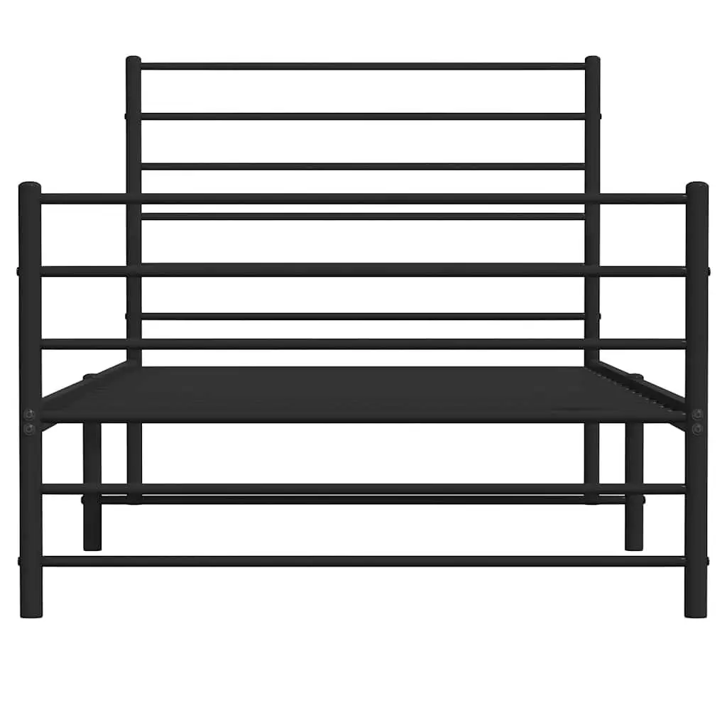 Metal Bed Frame King Black 107x203 cm Powder-Coated Steel with Footboard