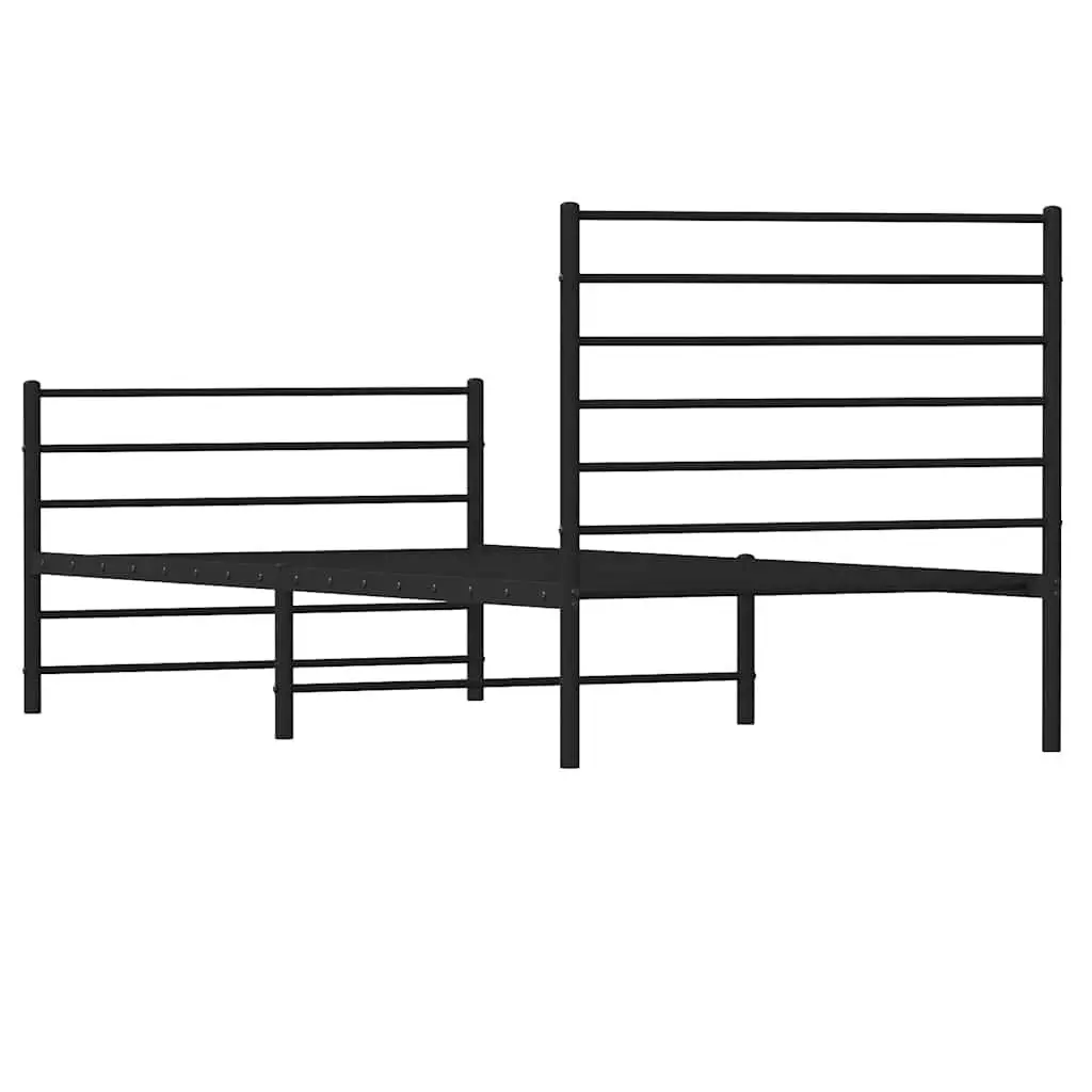 Metal Bed Frame King Black 107x203 cm Powder-Coated Steel with Footboard
