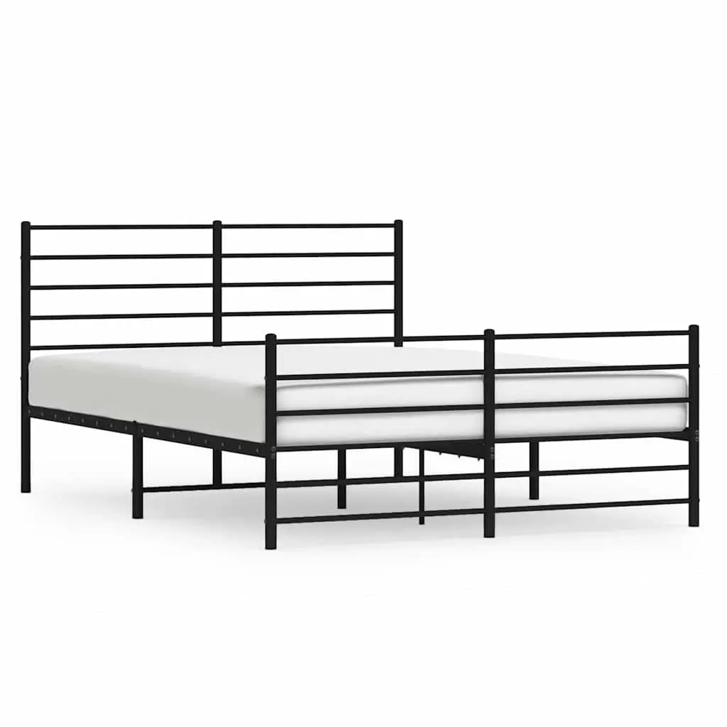 Metal Bed Frame 135x190 cm with Footboard Headboard Slatted Base Black