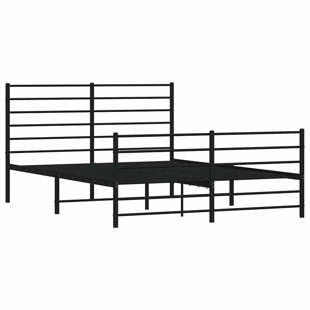 Metal Bed Frame 135x190 cm with Footboard Headboard Slatted Base Black