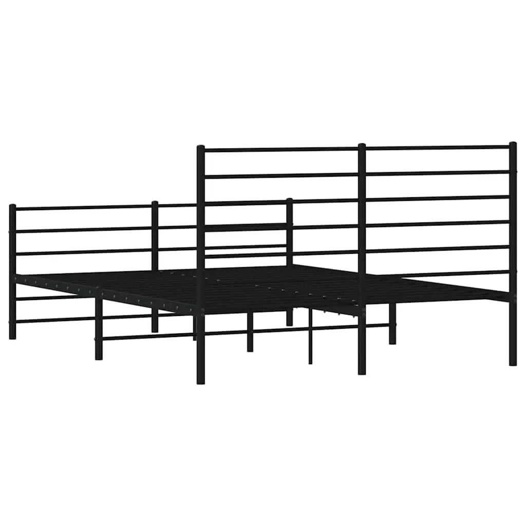 Metal Bed Frame 135x190 cm with Footboard Headboard Slatted Base Black