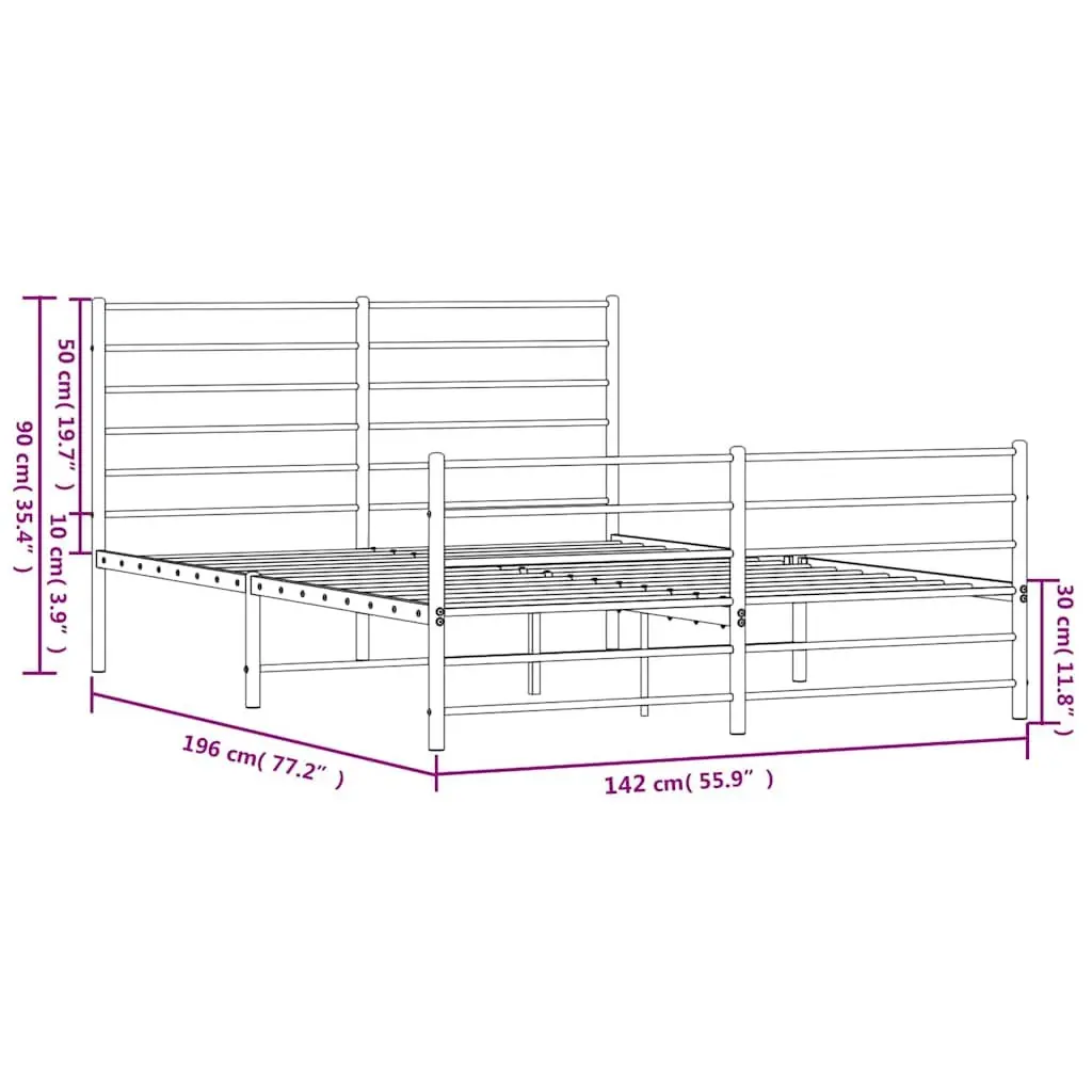 Metal Bed Frame 135x190 cm with Footboard Headboard Slatted Base Black