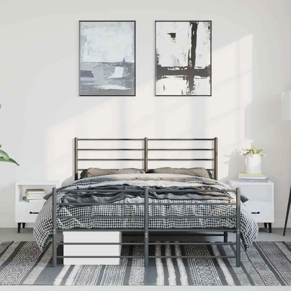 Metal Bed Frame Black 150x200 cm Slatted Base