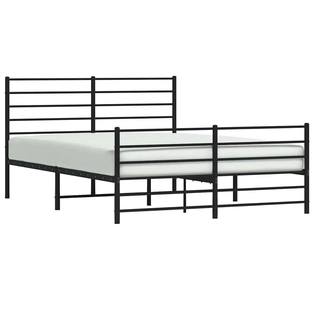 Metal Bed Frame Black 150x200 cm Slatted Base