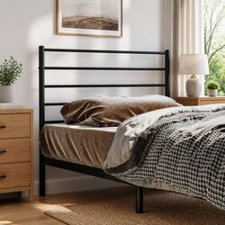 Metal Headboard Black 107cm Bedroom Bed Frame Header Powder-Coated Steel Support