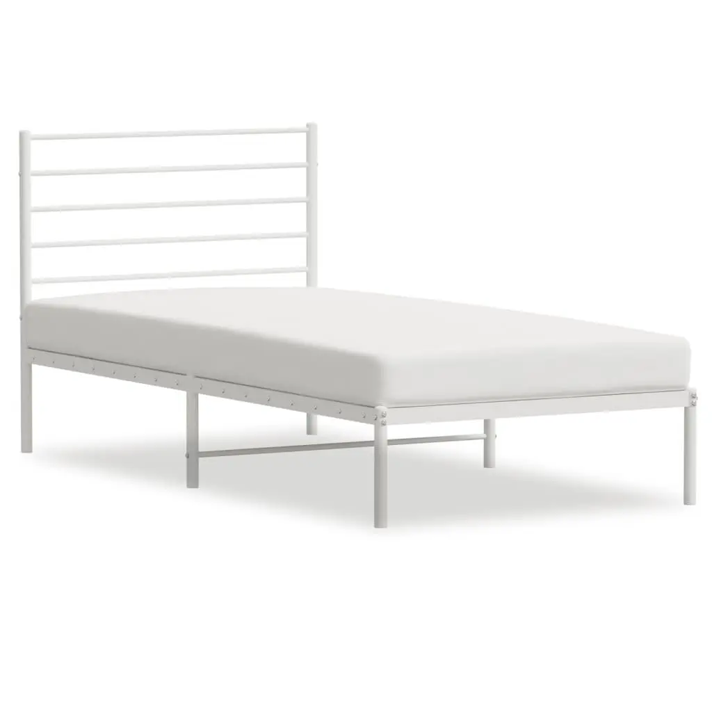 Metal Bed Frame King Single White with Headboard 107x203cm