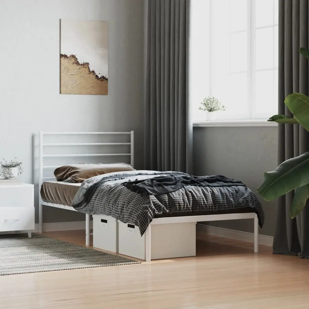 Metal Bed Frame King Single White with Headboard 107x203cm