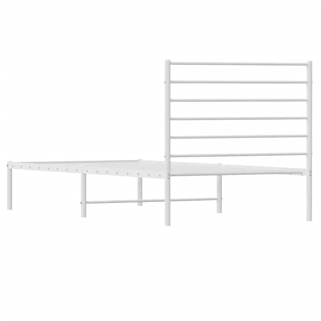 Metal Bed Frame King Single White with Headboard 107x203cm