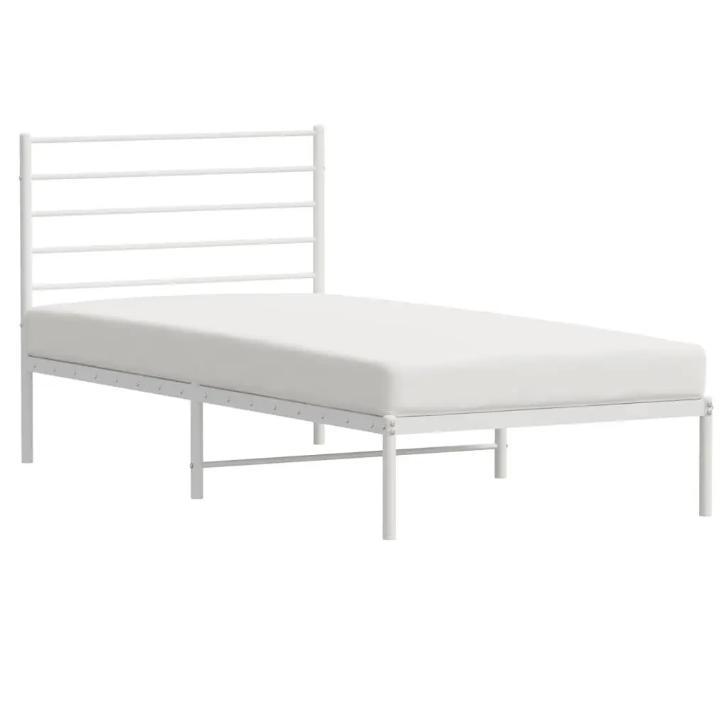 Metal Bed Frame King Single White with Headboard 107x203cm