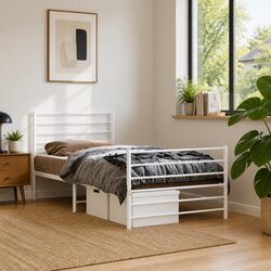 Comfortable King Single Bed Frame 107x203 cm in White