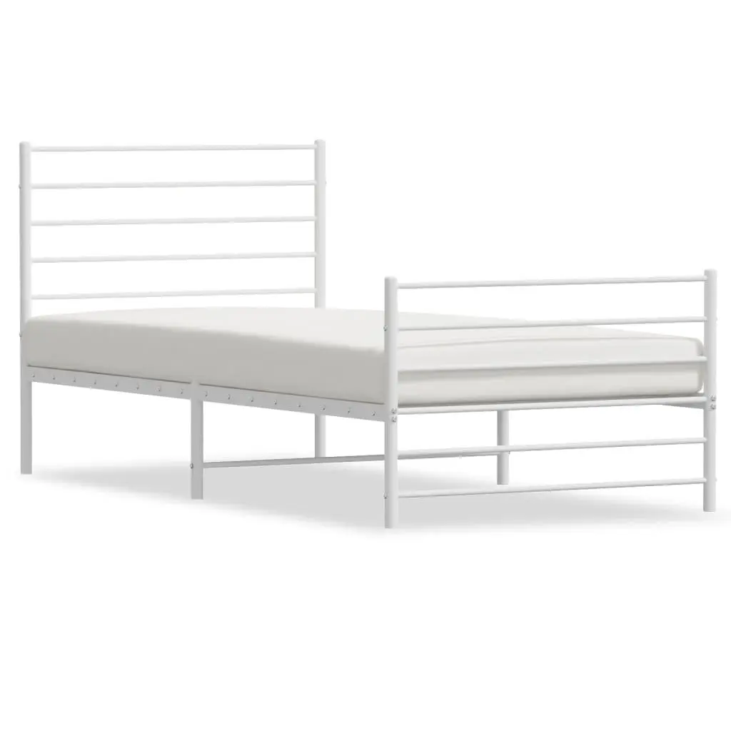 Metal Bed Frame King Size Powder-Coated Steel 107x203 cm White Footboard