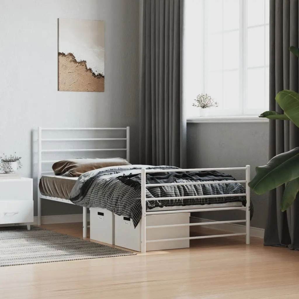 Metal Bed Frame King Size Powder-Coated Steel 107x203 cm White Footboard