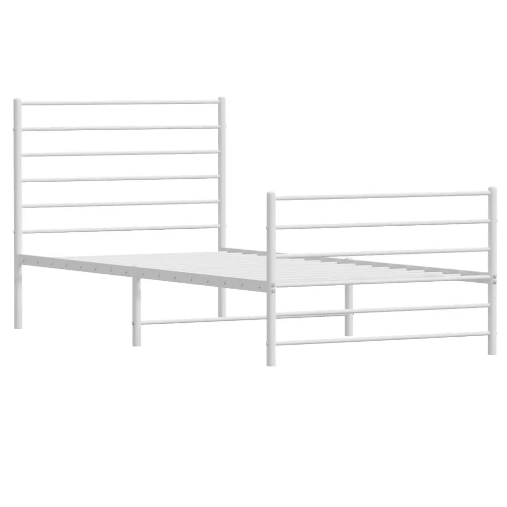 Metal Bed Frame King Size Powder-Coated Steel 107x203 cm White Footboard