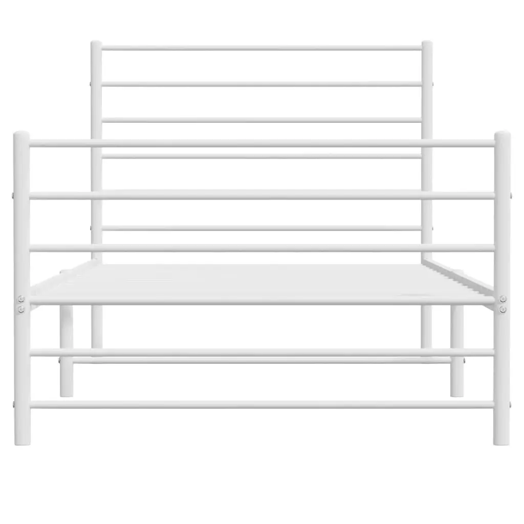 Metal Bed Frame King Size Powder-Coated Steel 107x203 cm White Footboard
