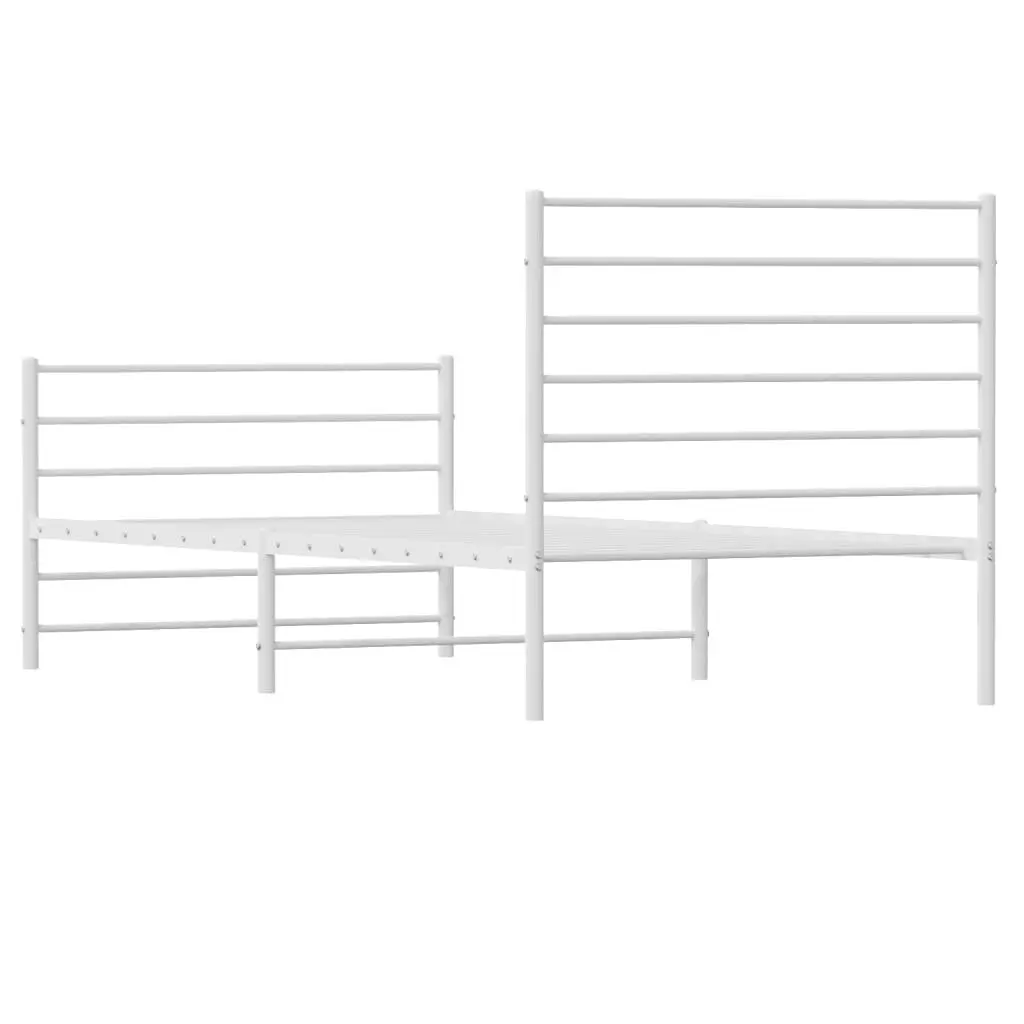 Metal Bed Frame King Size Powder-Coated Steel 107x203 cm White Footboard