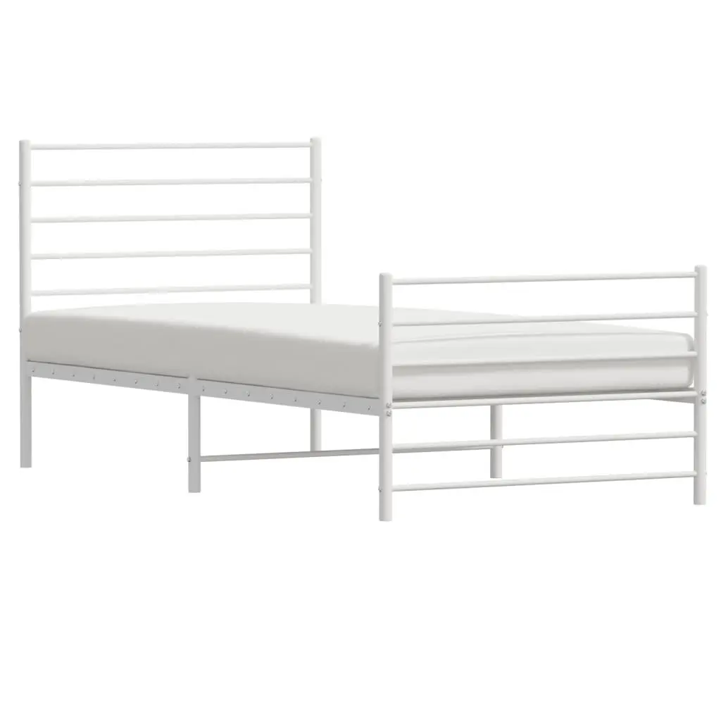 Metal Bed Frame King Size Powder-Coated Steel 107x203 cm White Footboard