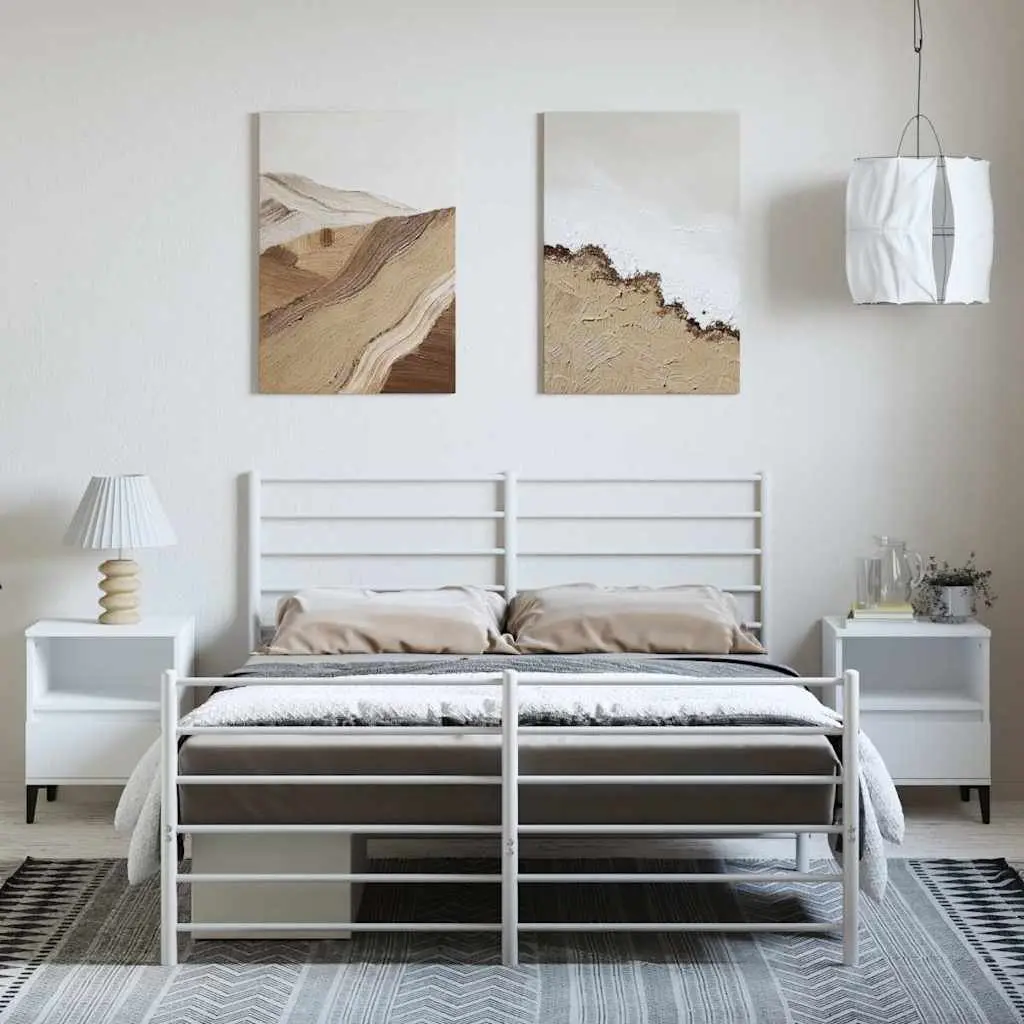 Metal Bed Frame 150x200 cm with Footboard Headboard White Steel Bedroom